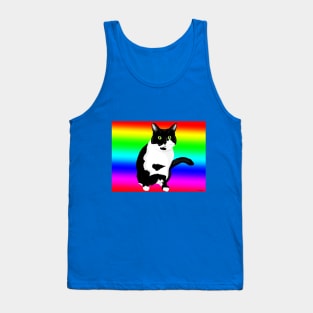 Black and white kitty on rainbow Tank Top